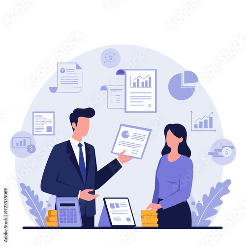 Business Consultant Presenting Financial Data and Charts