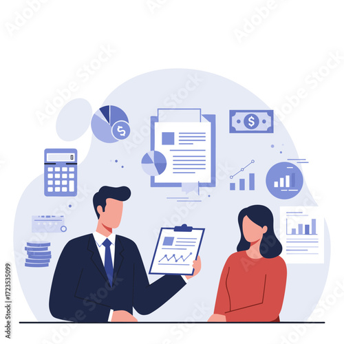 Business Consultant Presenting Financial Data and Charts