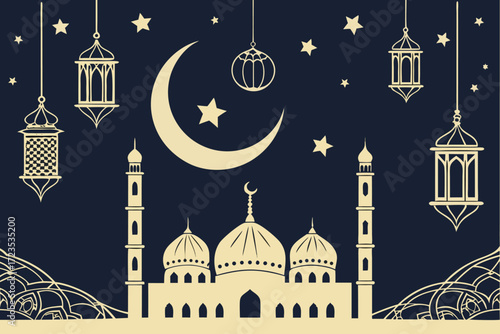 Seamless eid mubarak festival pattern design with islamic geometric motifs and traditional elements for celebrations