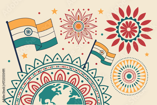 Vibrant world cultural festival seamless background design celebrating global diversity and unity through abstract patterns and colors