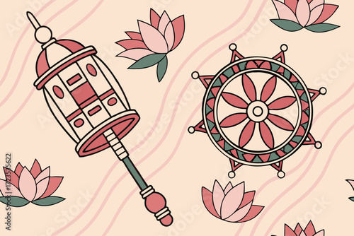 Serene buddhist meditation festival lotus pattern seamless repetitive design for spiritual events and wellness themes