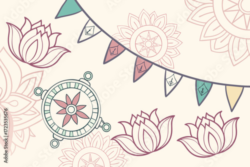 Seamless spiritual buddhist background design with intricate patterns and calming colors suitable for meditation and mindfulness applications