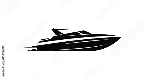 A sleek modern speedboat design in a striking black silhouette