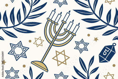 Festive hanukkah seamless vector background with menorah and candles for holiday celebrations and decorations