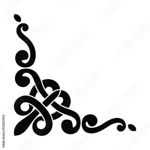 Intricate Celtic knot corner design, abstract interwoven pattern for decorative borders and frames on transparent background
