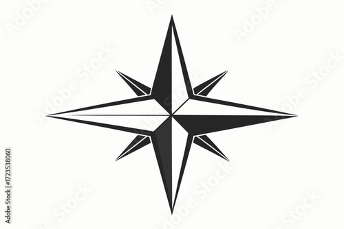 Black and white compass rose vector with star symbol and decorative elements