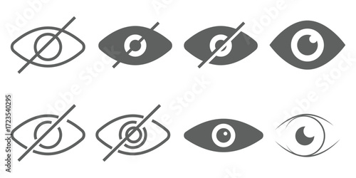 Eye icon set. See and unsee symbol. Show password, Eyesight symbol. Simple eyes collection. Eye silhouette vector illustration eps 10..