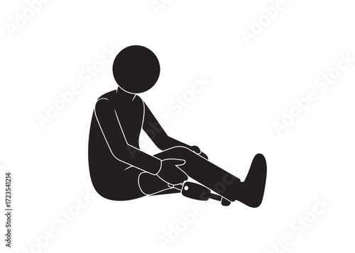 Amputee Adjusting Prosthetic Leg: Simple Black Icon Graphic.