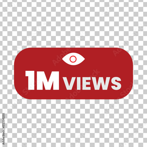 Bold red 1m views badge with eye icon, perfect for highlighting video performance and reach
