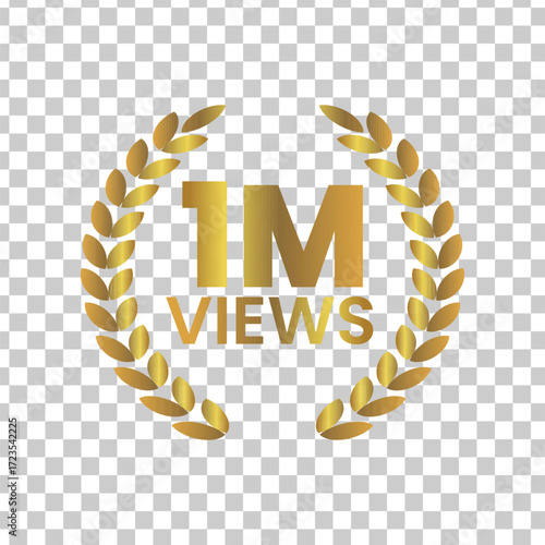 Elegant golden laurel wreath framing 1m views, a symbol of achievement and popularity on social media