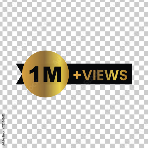 Golden badge with 1m views on transparent background to celebrate a million views on social media