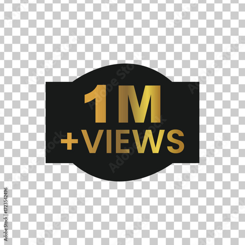Golden badge with 1m views on transparent background to celebrate a million views on social media