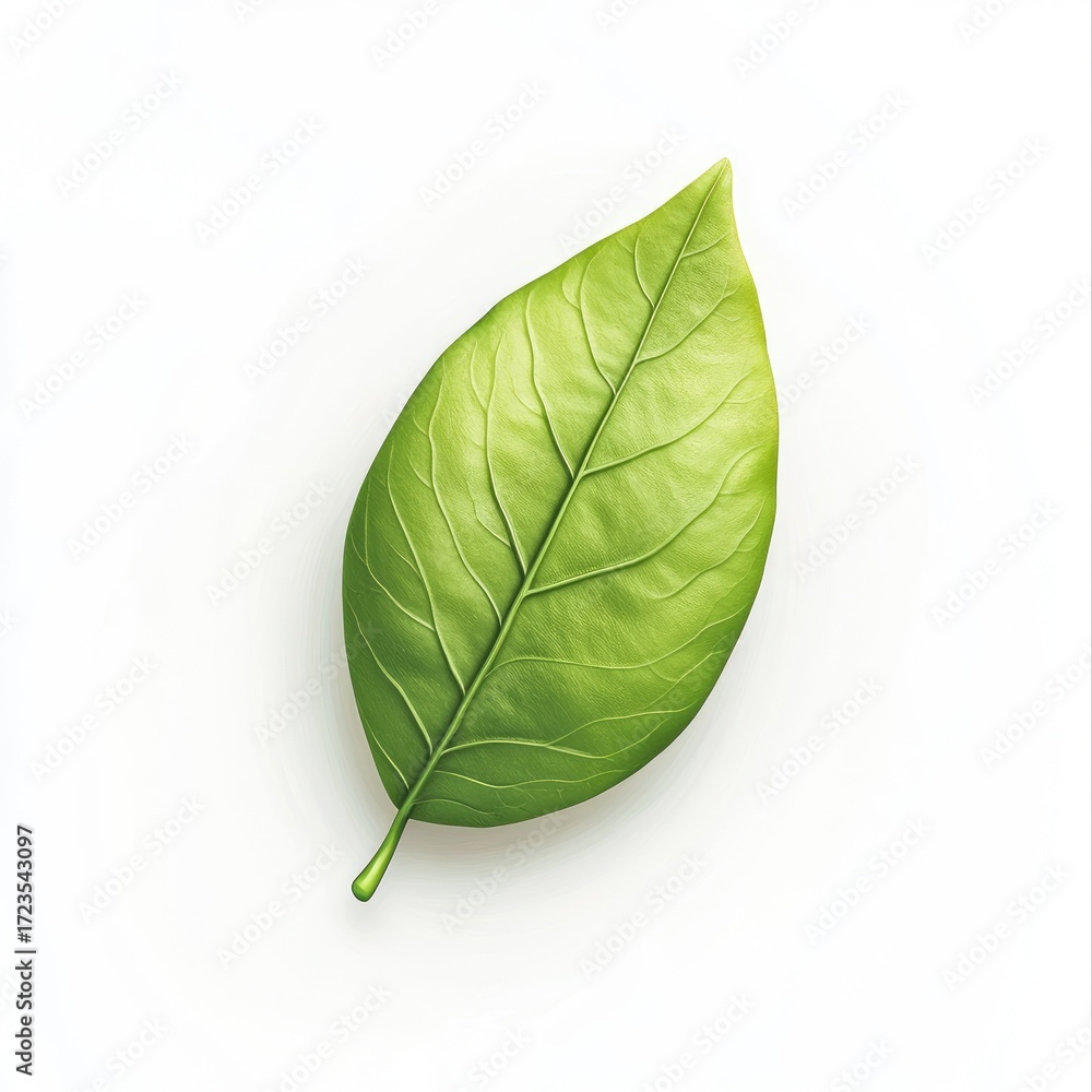 Obraz premium Vivid green leaf on white background