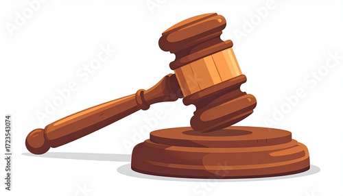 A gavel rests on its sound block, angled slightly to the left, against a white background; the image is a stylized cartoon rendering