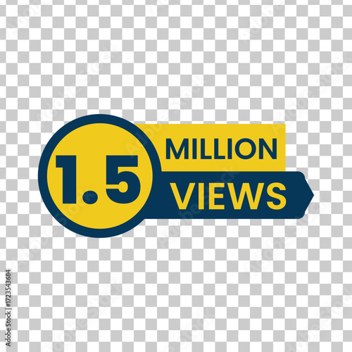 Illustration of a yellow and blue design with the text 15 million views, isolated on white background