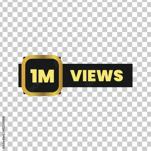 Golden 1 million views sign on transparent background for social media content and video promotion