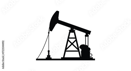 Oil pump machinery stands prominently against a white background silhouette