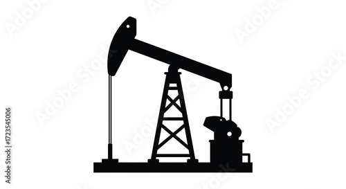 Black oil pump jack machinery against a white background silhouette