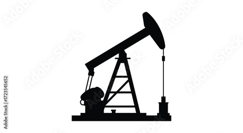 Black oil pump jack on white background industrial equipment silhouette