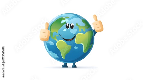 Cheerful cartoon earth character giving thumbs up with a smile
