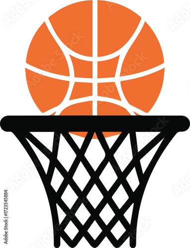 Illustration of a basketball going into a net
