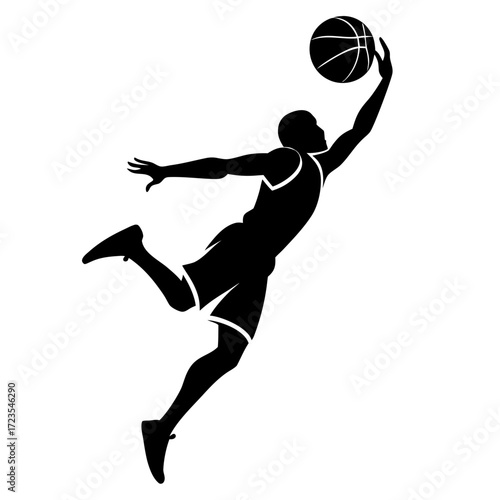 Dynamic basketball player dunking the ball silhouette