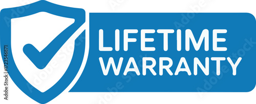 Vector art of lifetime warranty logo with shield and checkmark