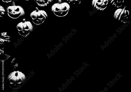 Halloween pumpkin in the dark in retro dotwork style. Mysterious Halloween Jack in vintage style.