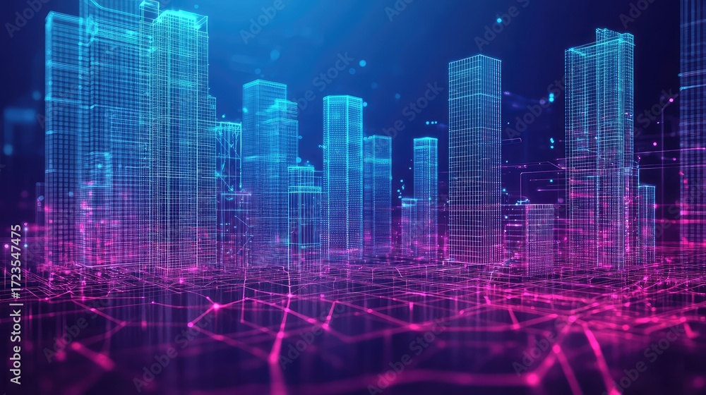 Fototapeta premium technology futuristic wireframe real estate map data stream