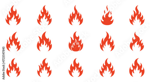 Collection of vibrant orange flame graphics in various shapes silhouette