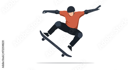 Dynamic illustration of a skilled skateboarder performing an impressive mid-air trick, showcasing balance and athletic prowess on a board
