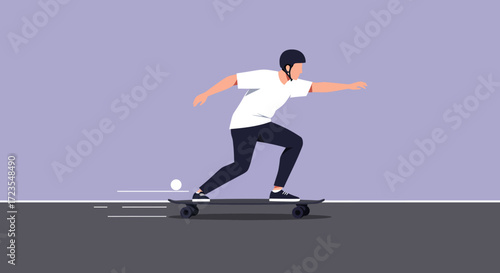 Dynamic vector illustration of a young person longboarding at speed, capturing the exhilarating feeling of urban street sports and active recreation