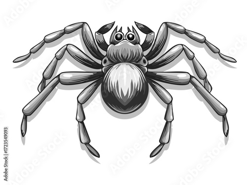Spider vector illustration, detailed black silhouette insect design, isolated on white background, perfect for Halloween graphics, creepy decoration, nature concepts, logos and educational materials