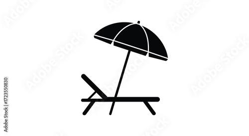 Beach chair and umbrella rest in a relaxing summer scene silhouette