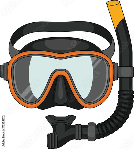 Snorkel and diving mask icon, underwater gear, swim equipment, ocean adventure, vector illustration, beach vacation, scuba accessory, water sports, marine exploration, summer travel
