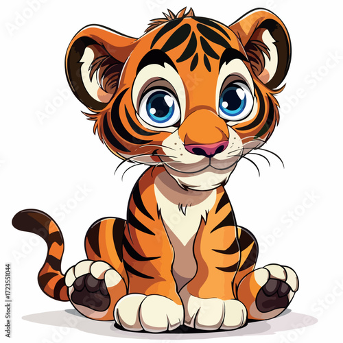 tiger, animal, cartoon, vector, illustration, wild, cub, mammal, wildlife, baby, animals, zoo, striped, nature, safari, cute, art, predator, jungle, feline, orange, design, comic, fun