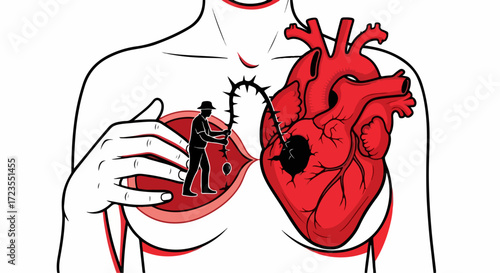 Aching heart a symbolic representation of emotional pain and the struggle to mend a broken heart isolated on white background a poignant illustration
