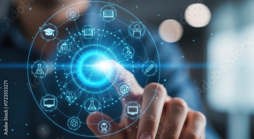 Digital network with icons representing education and technology