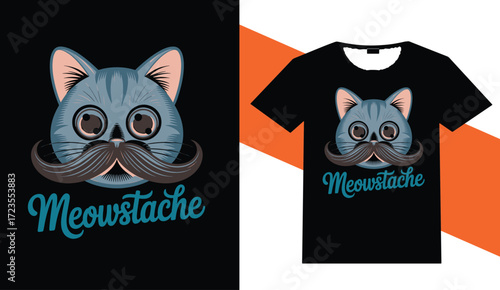 Whimsical cat with moustache design for t shirts