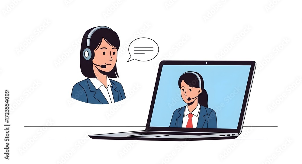 Fototapeta premium Online Customer Service Representative with Headset on Laptop Screen