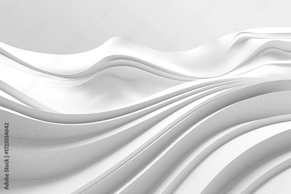 Obraz premium Abstract grayscale image depicting undulating, flowing, three-dimensional waves, creating a sense of movement and depth against a plain background