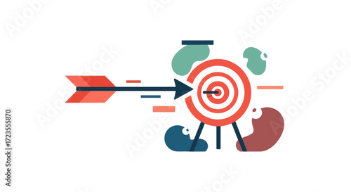 Dynamic arrow hits bullseye on target symbolizing achievement