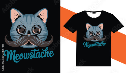 Whimsical cat with mustache design for t shirts