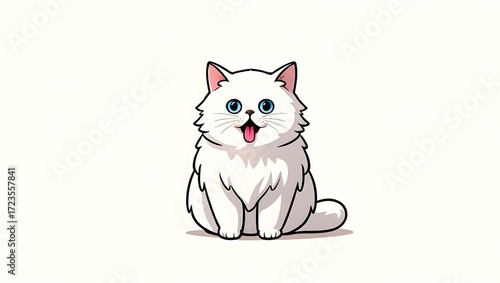 A portrait illustration of a (Persian Cat) sticking out tongue and panting, isolated on white background
