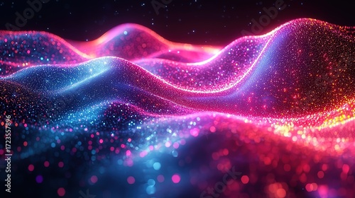 3D rendered abstract neon wave - line background on black with color gradient for nightclub party
