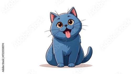 A portrait illustration of a (British Shorthair) sticking out tongue and panting, isolated on white background, 