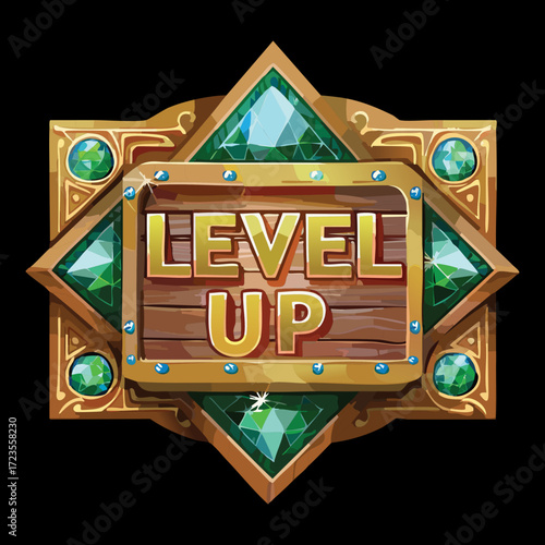 Game Interface Level Up Frame with an Emerald Stone

