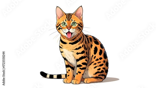  A portrait illustration of a (Bengal) sticking out tongue and panting, isolated on white background,