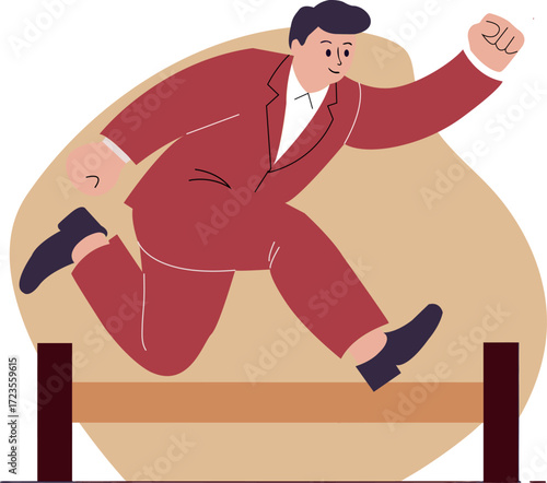 Overcoming Challenges: A Vector Art of a Businessman Jumping a Hurdle