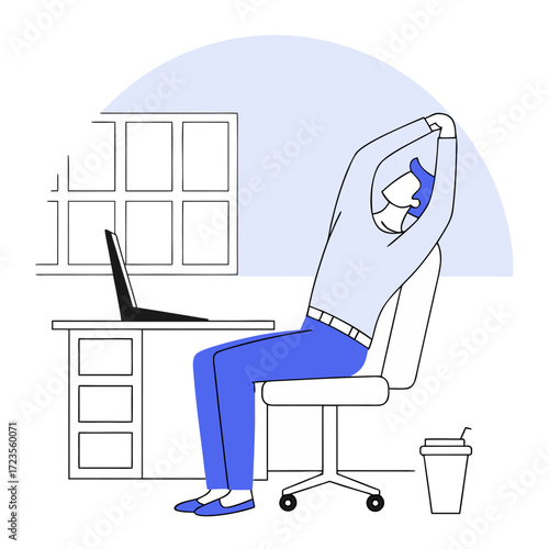 Office worker in business casual doing yoga pose in office illustration